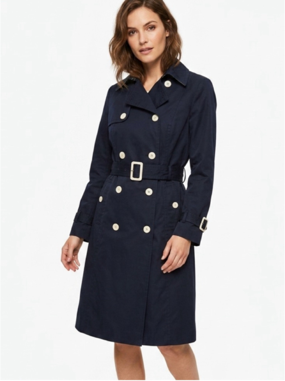 Women's Tommy Hilfiger Navy Blue Classic Double-Breasted Trench Coat - Size M